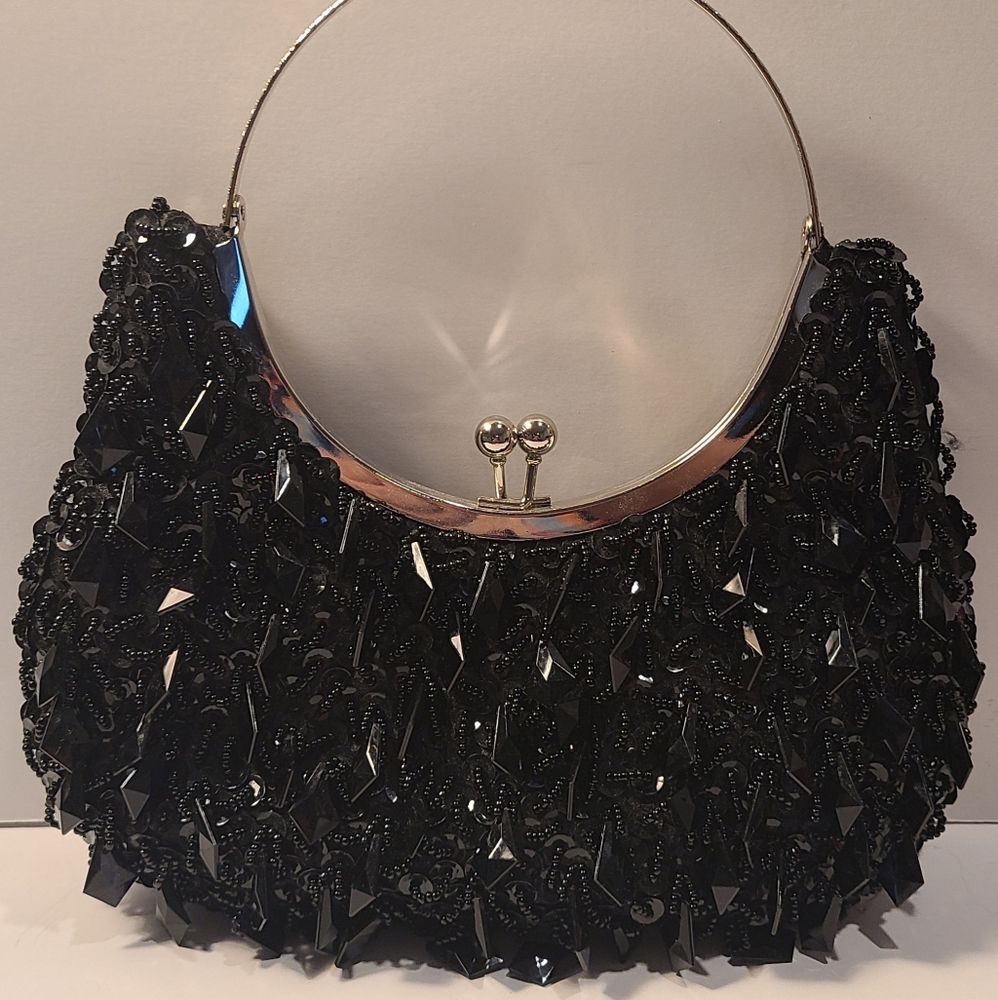Evening Beaded Clutch with Silver Handles